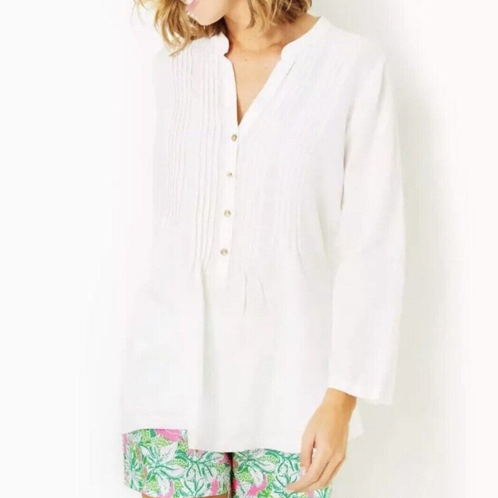 Lilly Pulitzer White Pintuck Button-Front Tunic Top